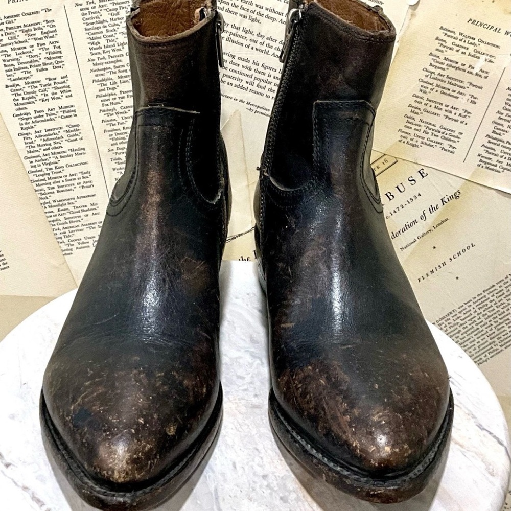 Free People Frye Billy Inside Zip Boot Distressed Black Leather Pointy Toe - Picture 6 of 13